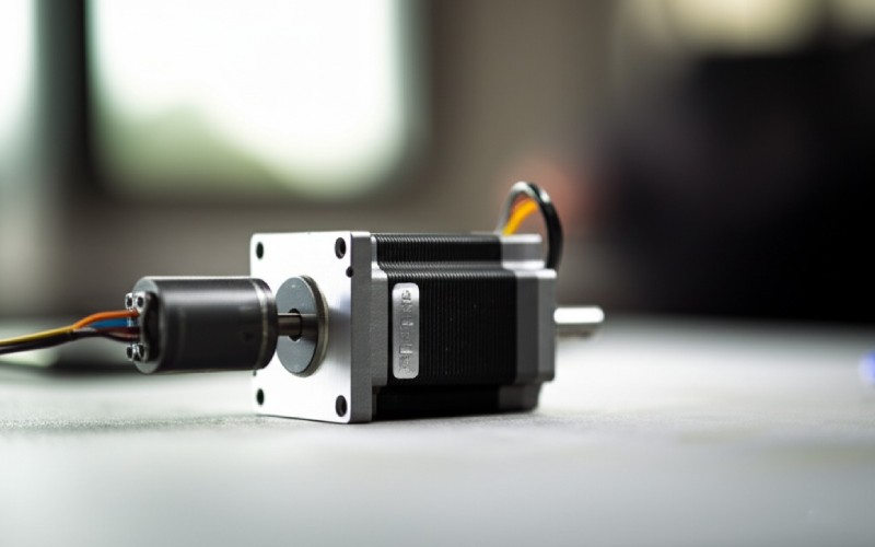 Close-up of a motor with an encoder