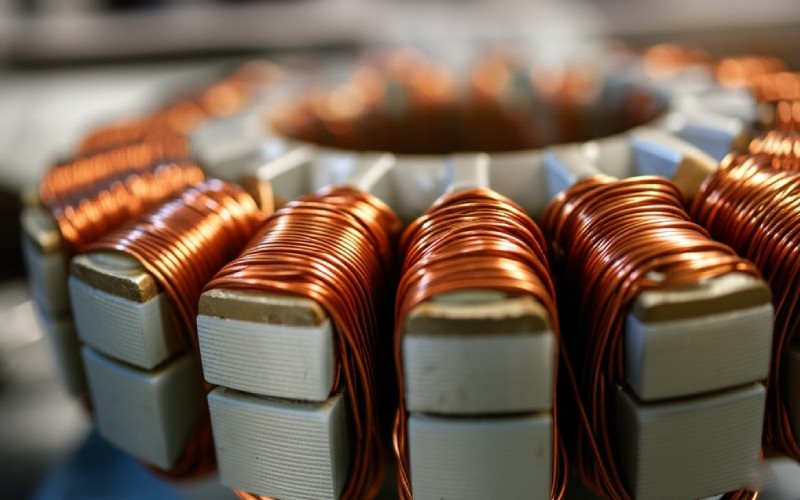 Copper coils in stator slots