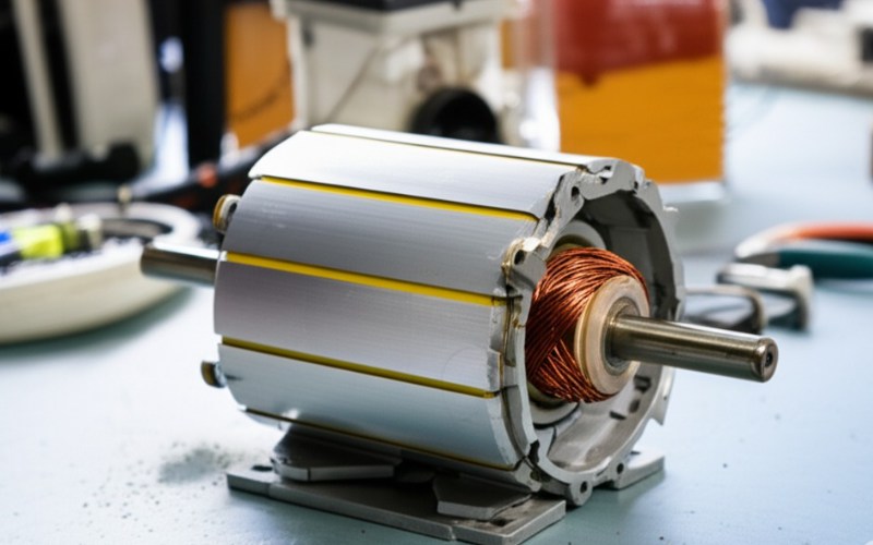 Disassembled electric motor components