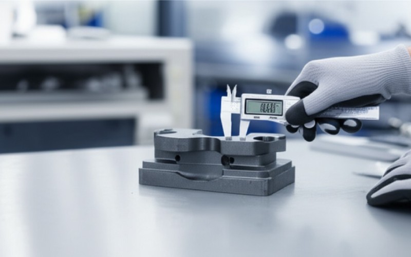 Handschuhe messen ein Präzisionsteil