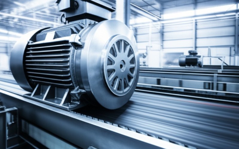 Industrial motor powering a factory conveyor