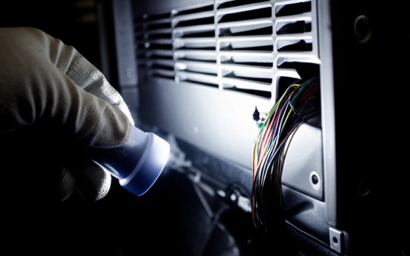 Inspecting machinery with flashlight