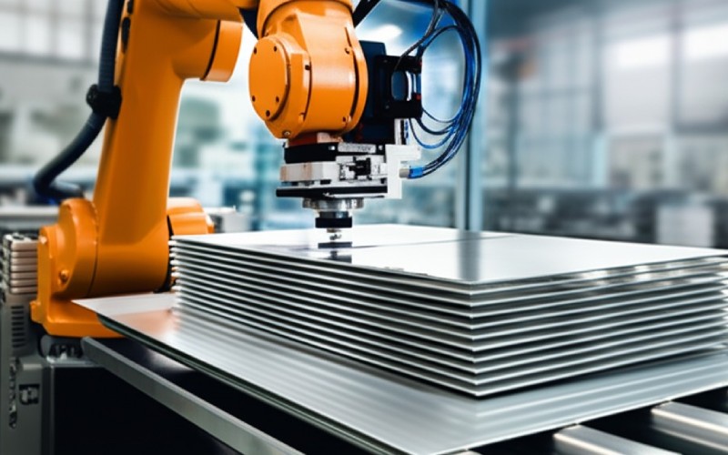 Robotic arm stacking metal sheets