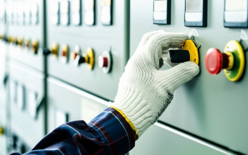 Technician adjusting control panel