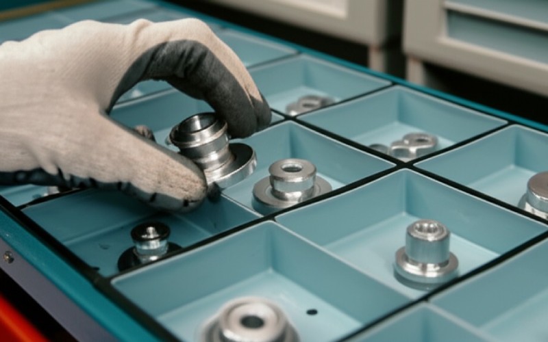 Technician selecting precise component