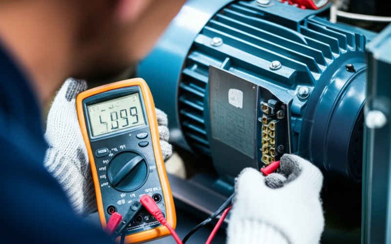 Technician testing motor with multimeter
