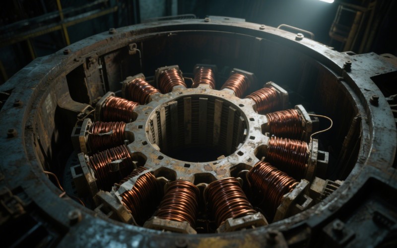 A large industrial copper field coil