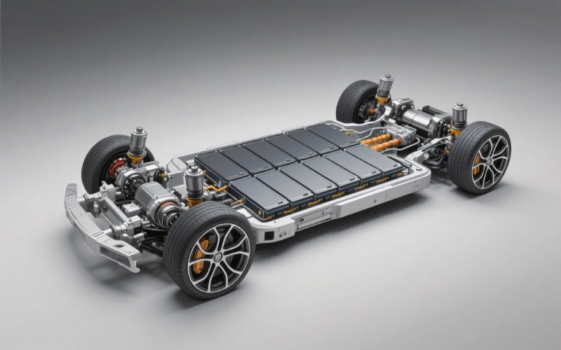 Cutaway view of an EV chassis