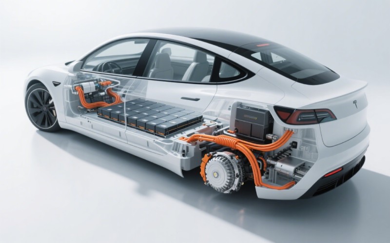 Cutaway view of an EV powertrain