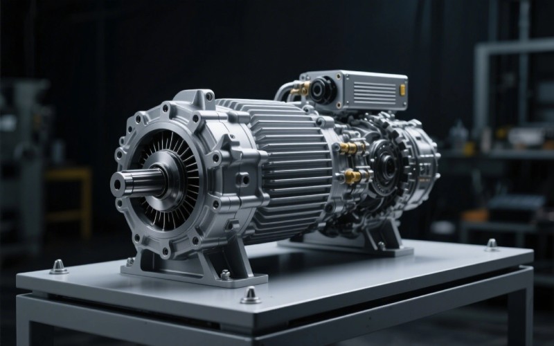 Detailed studio shot of an EV motor unit