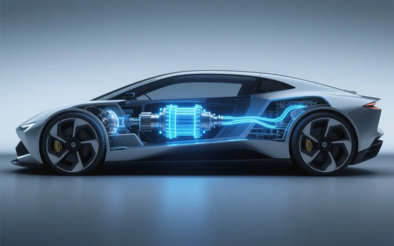 Glowing electric motor inside a car