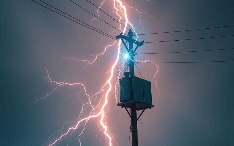 Fulmine su un palo elettrico