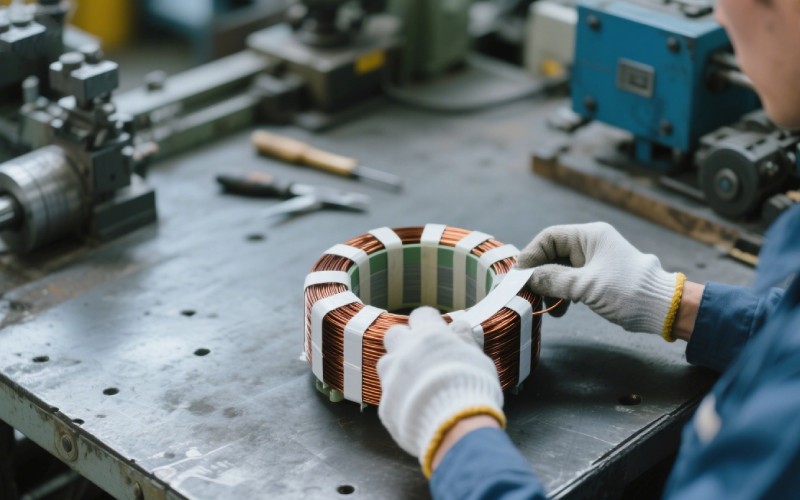Technician building a new field coil