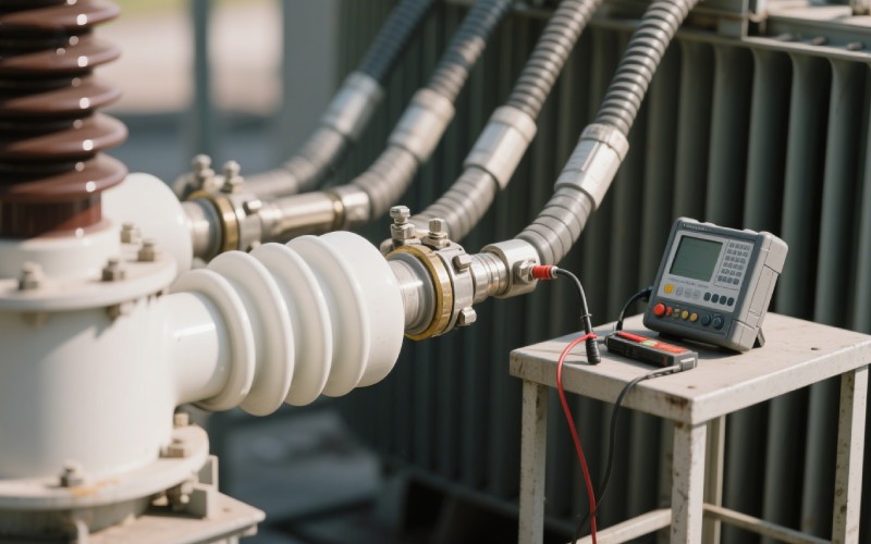 Test equipment connected to a power transformer