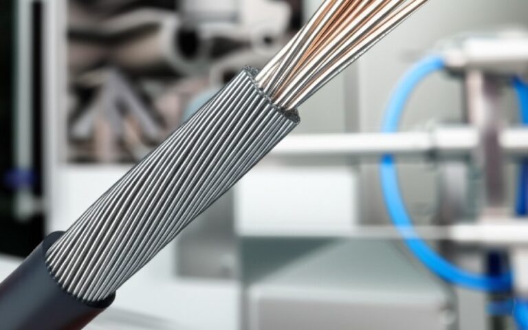 Braided metal shield on an industrial cable