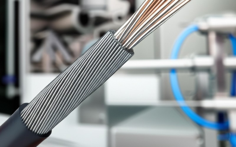 Metallgeflechtabschirmung an einem Industriekabel