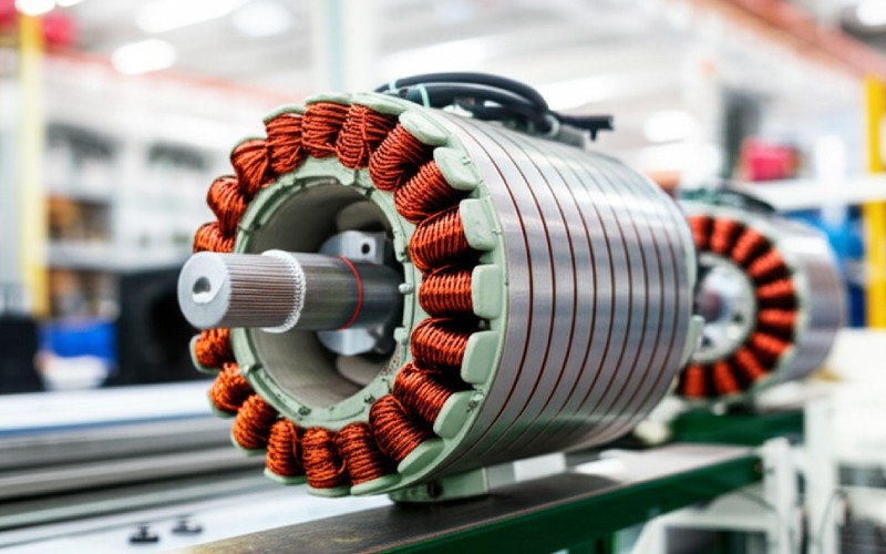 Close-up of an electric motor stator