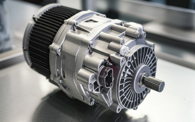 EVモーターとギアボックスのクローズアップ写真