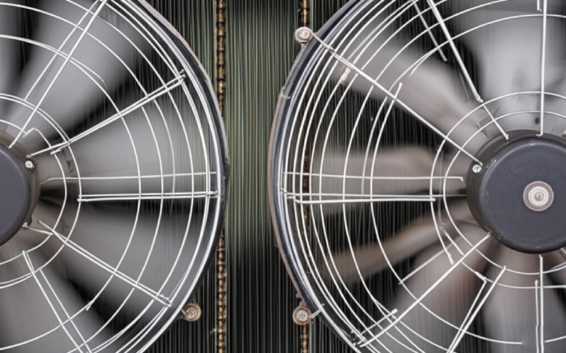 Forced air cooling fans on a transformer