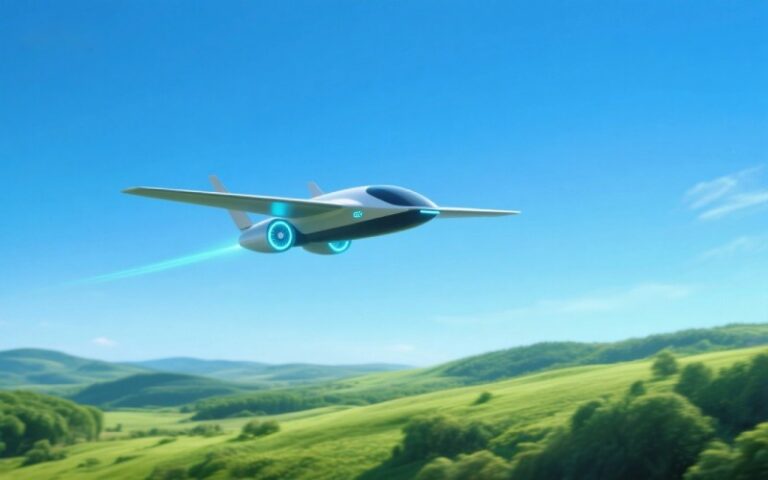 Futuristic electric aircraft in silent flight