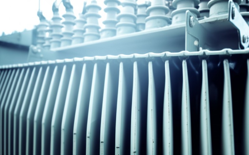 Heat haze around transformer cooling fins