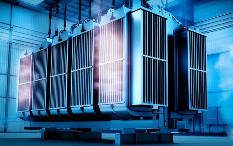 Industrial transformer with cooling radiators