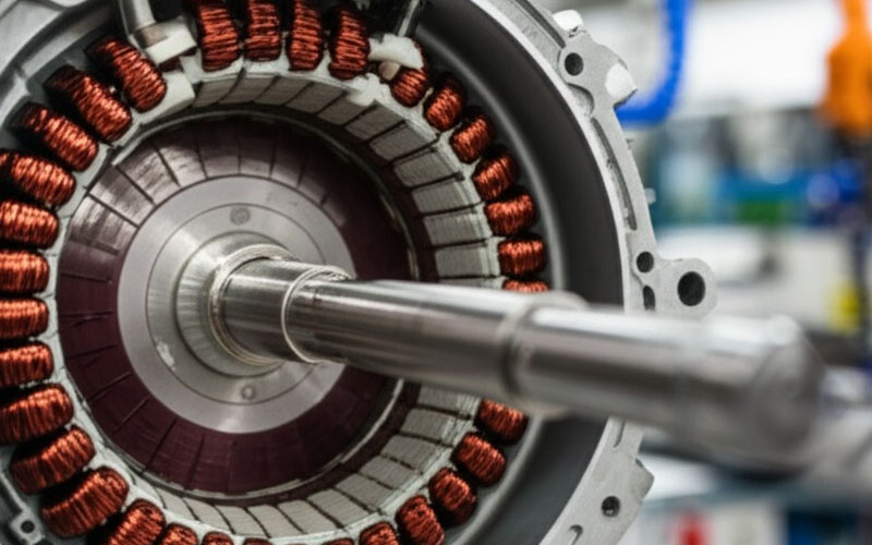 Open electric motor showing bonded core