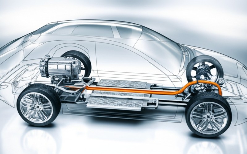 Realistic view of an EV motor and transmission