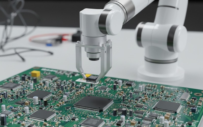 Lengan robot menempatkan microchip