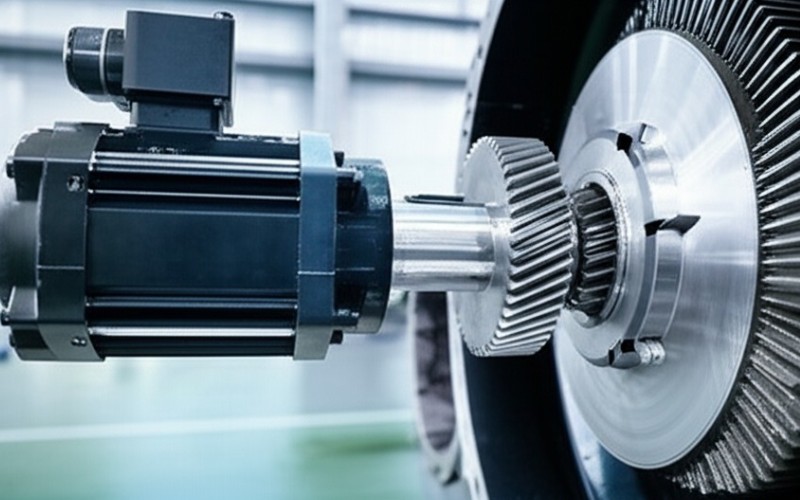 Motor servo yang terhubung ke roda gigi industri