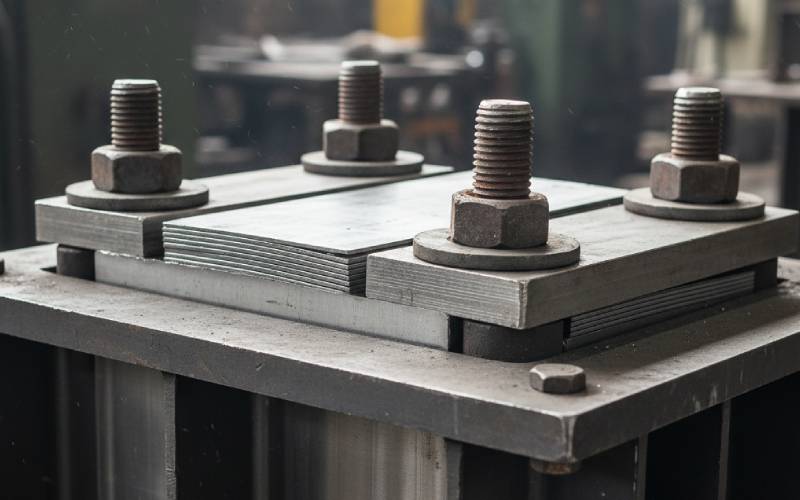 Bolted clamp on a transformer core