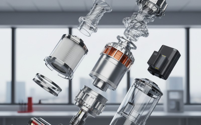 Exploded view of a vacuum cleaner motor