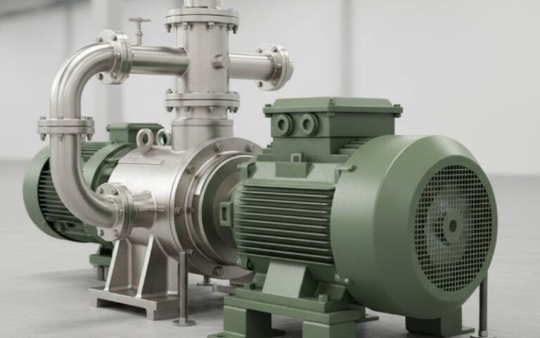 Industrial electric motor connected to pump