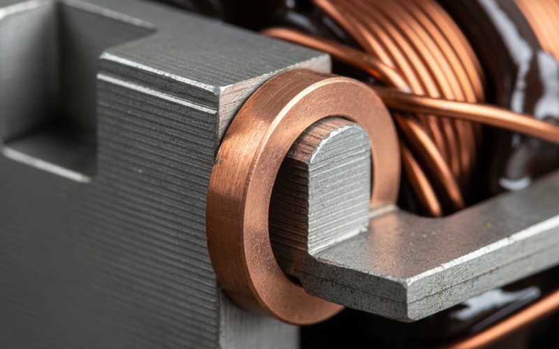 Macro view of a motor's copper shading ring
