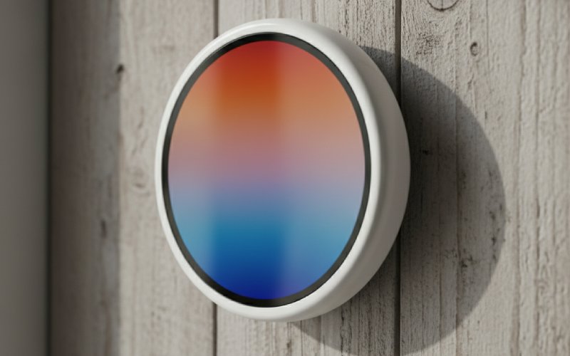 Modern smart thermostat on a textured wall