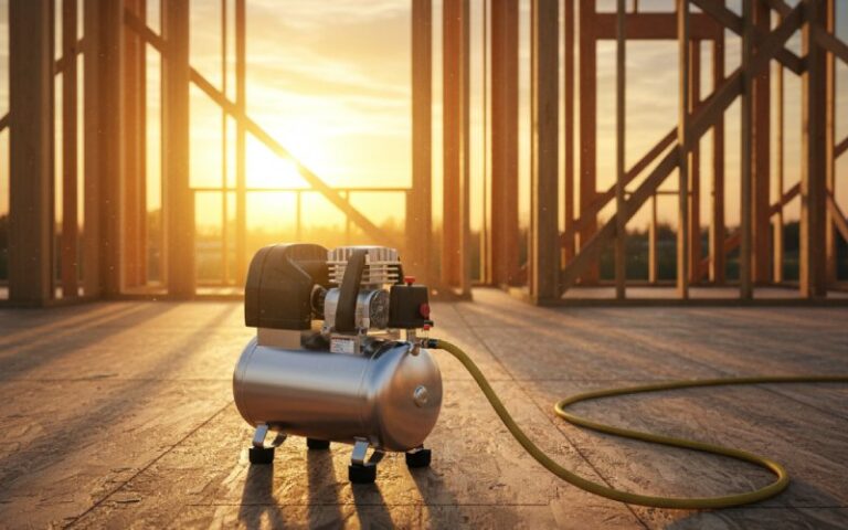 Portable air compressor on a construction site
