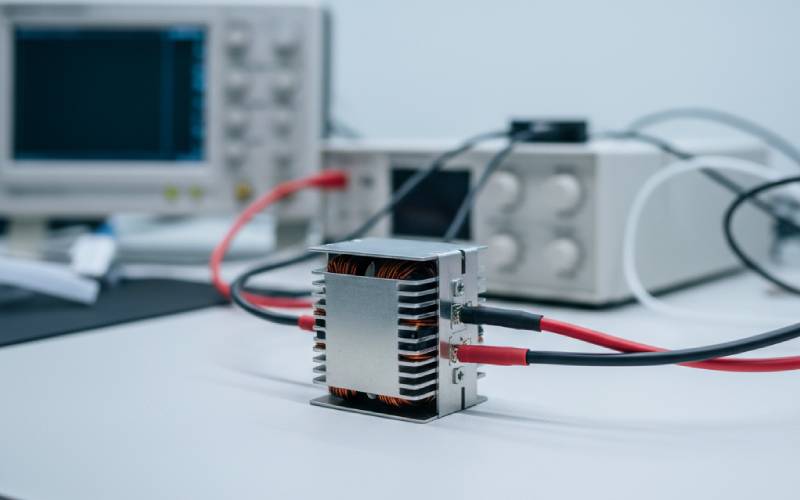 Power transformer on a testing bench