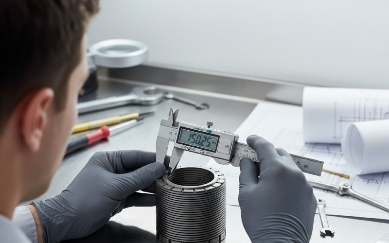 Technician measuring a stator core