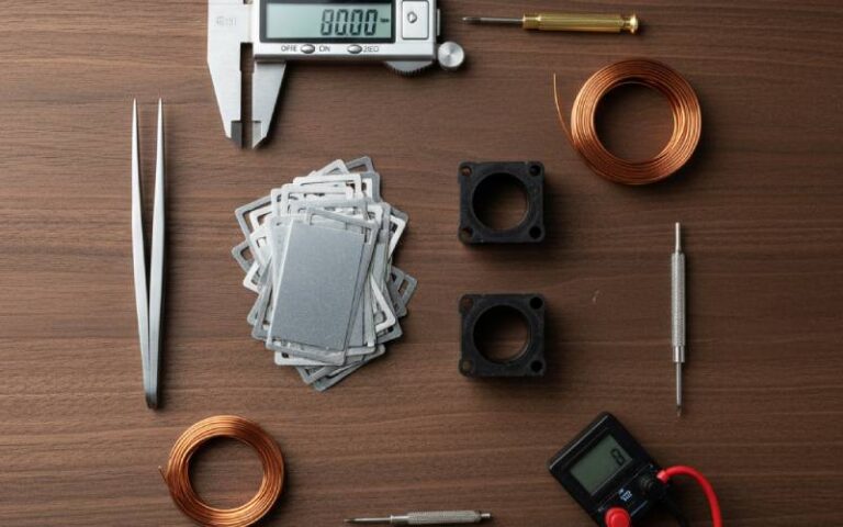 Transformer components on a workbench