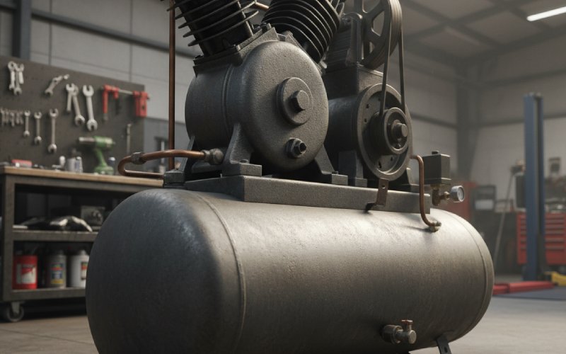 Two-stage air compressor in a workshop