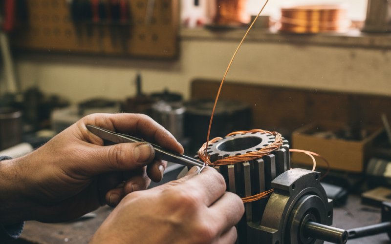 アーマチュアに銅コイルを巻く
