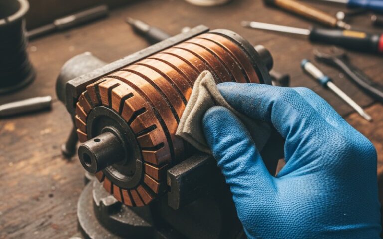 Cleaning a motor armature commutator