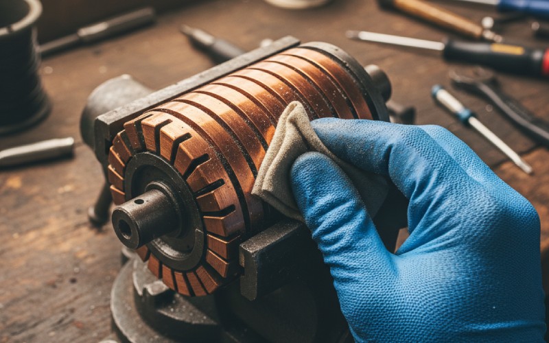 Cleaning a motor armature commutator