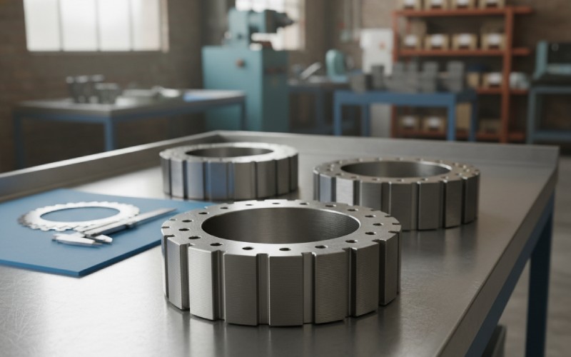 Fertige Statorkerne eines Motors auf einer Werkbank