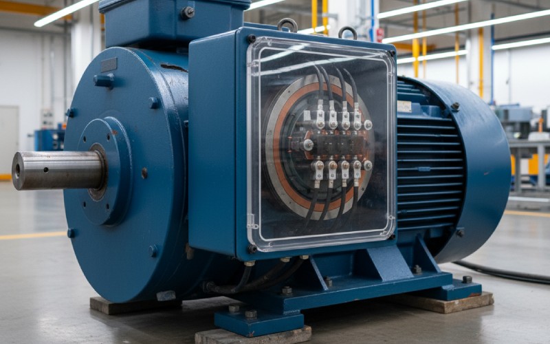 Large industrial motor on a factory floor