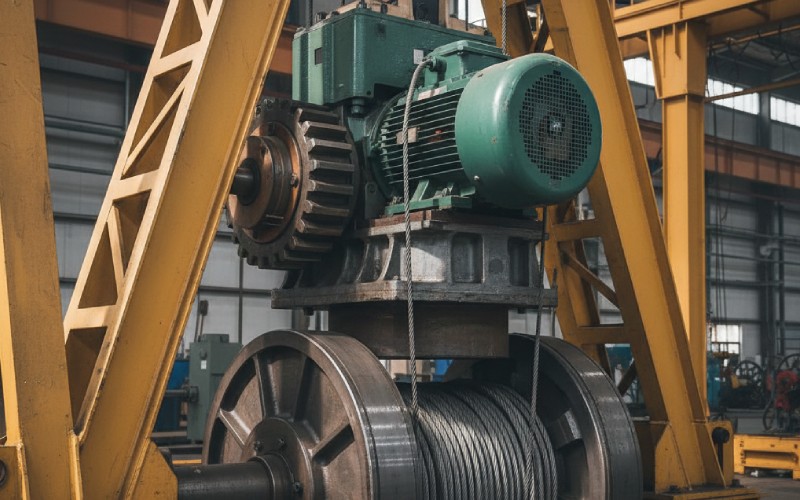 Motor and gearbox assembly on a crane