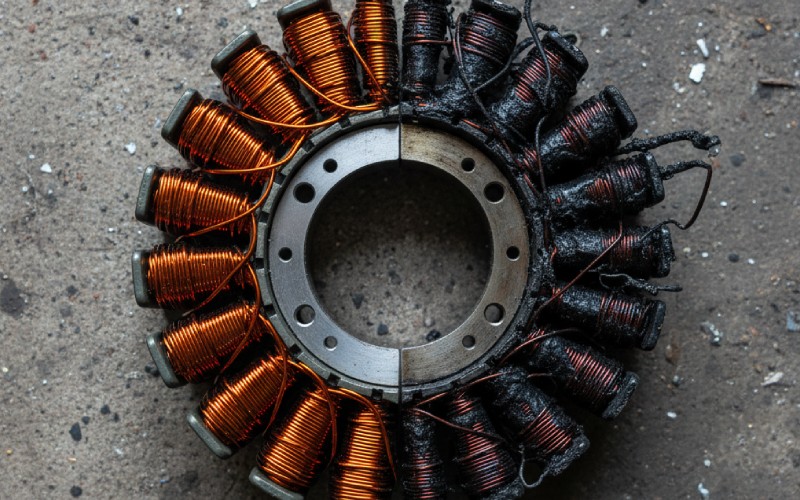 Neuer vs. durchgebrannter Motorradstator