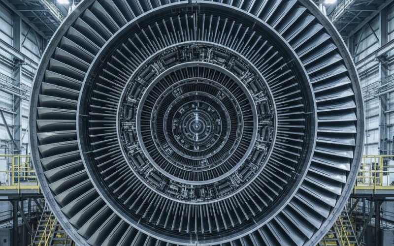 Open jet engine in maintenance