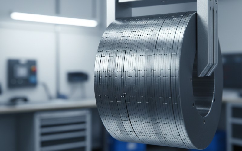 Roboterarm, der einen ineinandergreifenden Laminierungsstapel hält