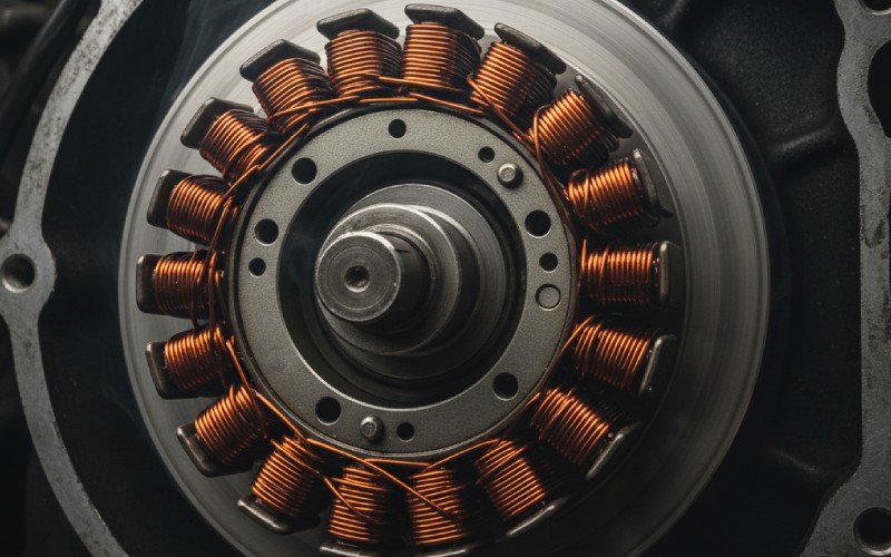 Rotor spinning inside a motorcycle stator
